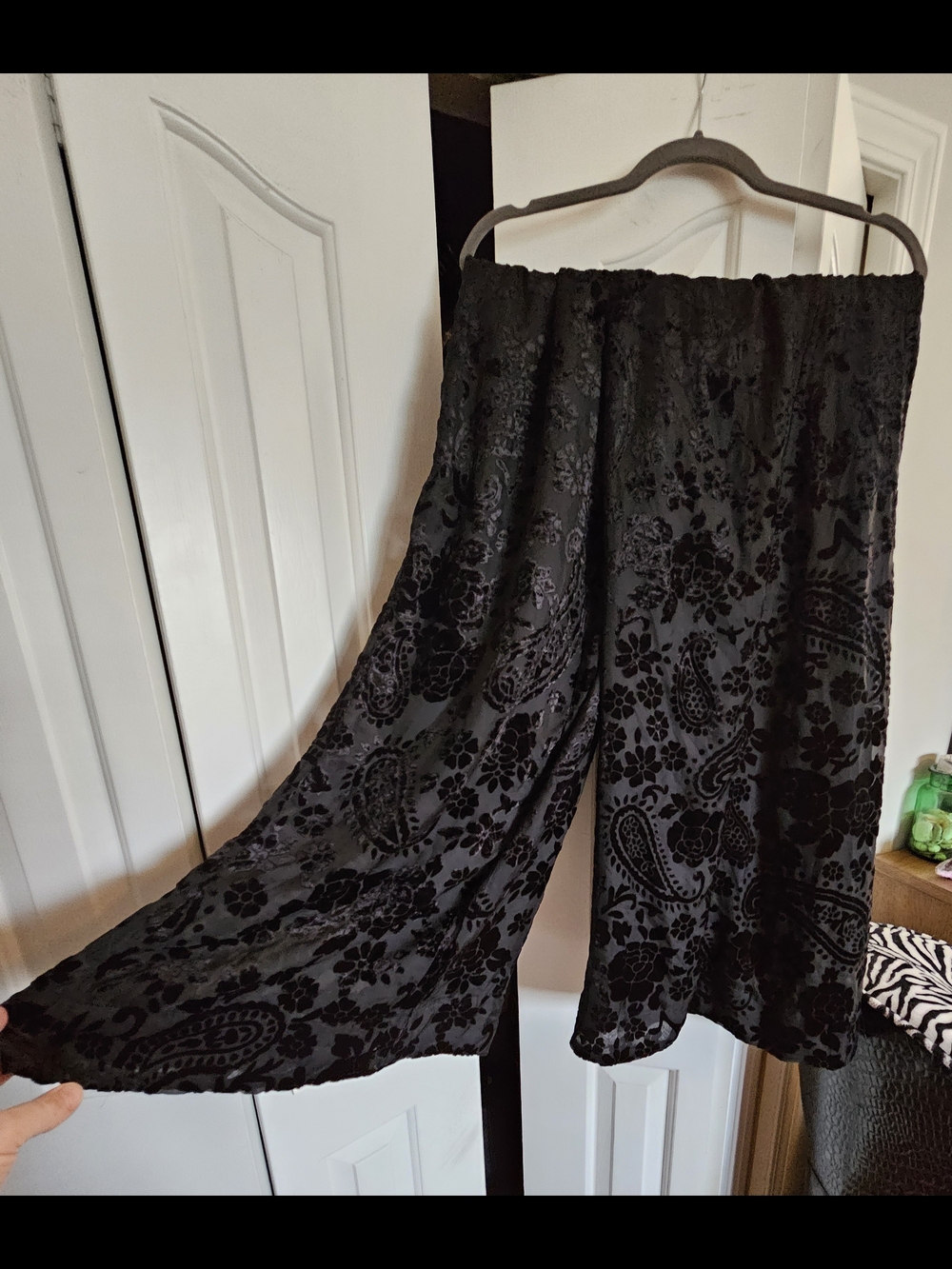 Anthropologie Black Burnout Velvet Wide-Leg Trousers